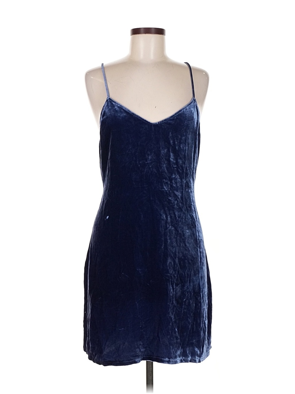 Reformation Crushed Velvet Blue Mini Slip Dress - Picture 1 of 9